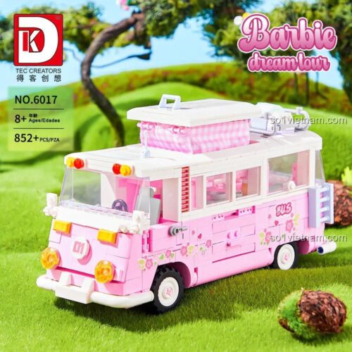 Đồ chơi lắp ráp Xe buýt hồng Barbie DK6017, 852 mảnh ghép, phát triển sáng tạo cho bé gái 8 tuổi.