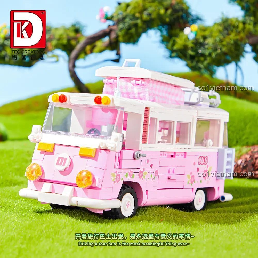 Bộ lắp ghép DK 6017 Xe buýt du lịch Barbie, trải nghiệm du lịch mơ ước, đồ chơi sáng tạo cho bé gái.
