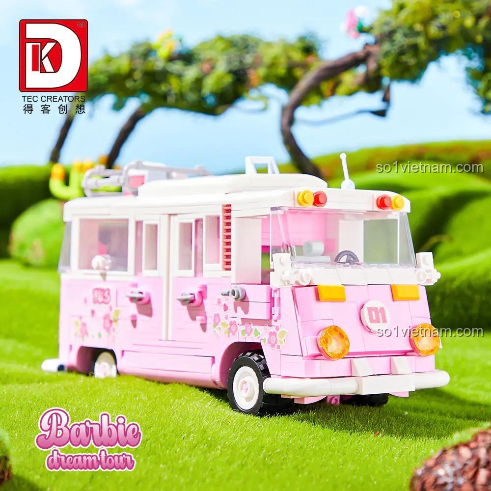 Đồ chơi lắp ráp DK Xe buýt hồng Barbie, bộ lắp ghép 852 mảnh, phát triển tư duy cho bé gái 8 tuổi.