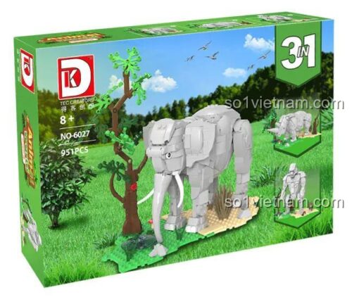 DK 6027 Hộp sản phẩm Voi, Tê Giác, Khỉ Đột, Bộ đồ chơi Voi, Bộ đồ chơi Tê Giác, Bộ đồ chơi Khỉ Đột, Đồ chơi lắp ghép Voi, Đồ chơi lắp ghép Tê Giác, Đồ chơi lắp ghép Khỉ Đột, 951 mảnh, 8 tuổi, Con trai, Con gái