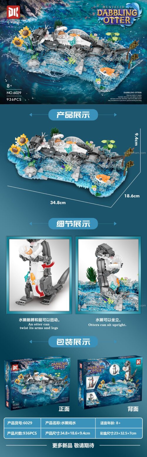 Bộ xếp hình Rái cá chơi đùa DK 6029 với kích thước chi tiết, đồ chơi mô hình Rái cá trong nước cho trẻ 8 tuổi, chất lượng cao, giá rẻ.