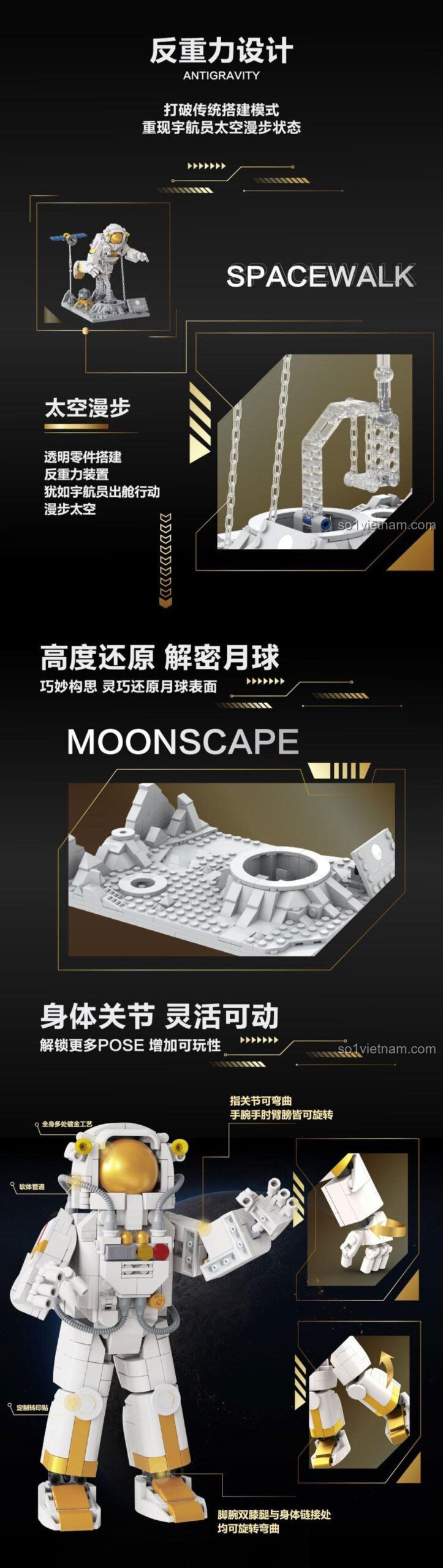 Bộ xếp hình DK 7009 Astronaut, mô phỏng phi hành gia trên Mặt Trăng, 875 mảnh, đồ chơi phát triển trí tuệ