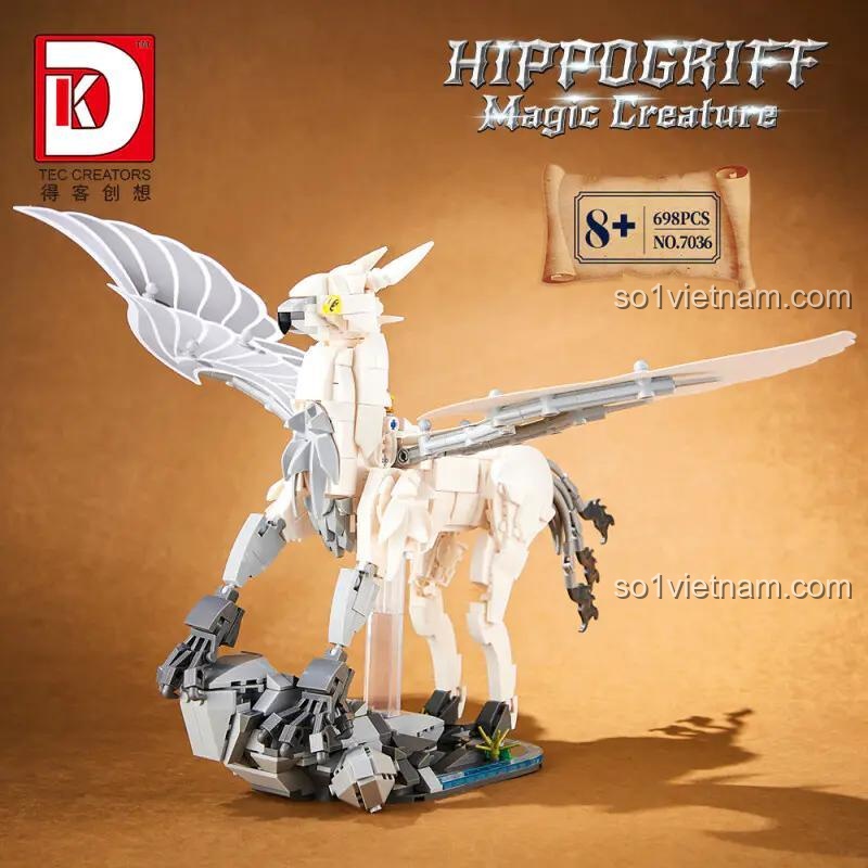 Chi tiết Mô hình Sinh vật Huyền bí Hippogriff DK 7036 với cánh dang rộng và chân đế