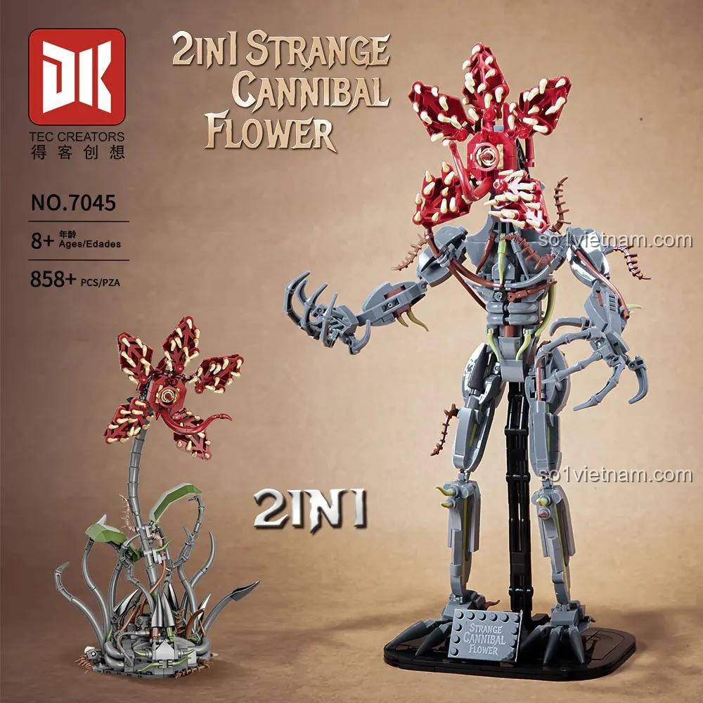 Mô hình quái vật ăn thịt DK 7045 2in1 Strange Cannibal Flower, bộ lắp ghép 858 chi tiết, đồ chơi mô hình sinh vật kỳ lạ