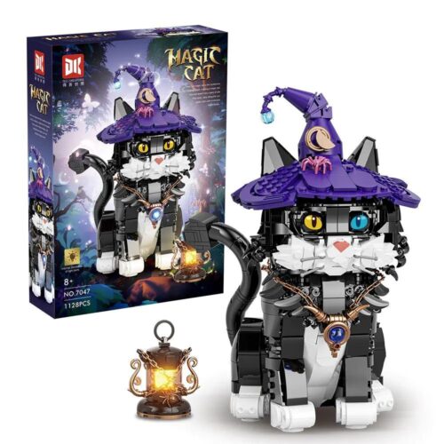 Hộp sản phẩm Mèo Phù Thủy DK 7047, bộ lắp ghép Halloween cho bé gái 8 tuổi, 1128 chi tiết, có đèn led