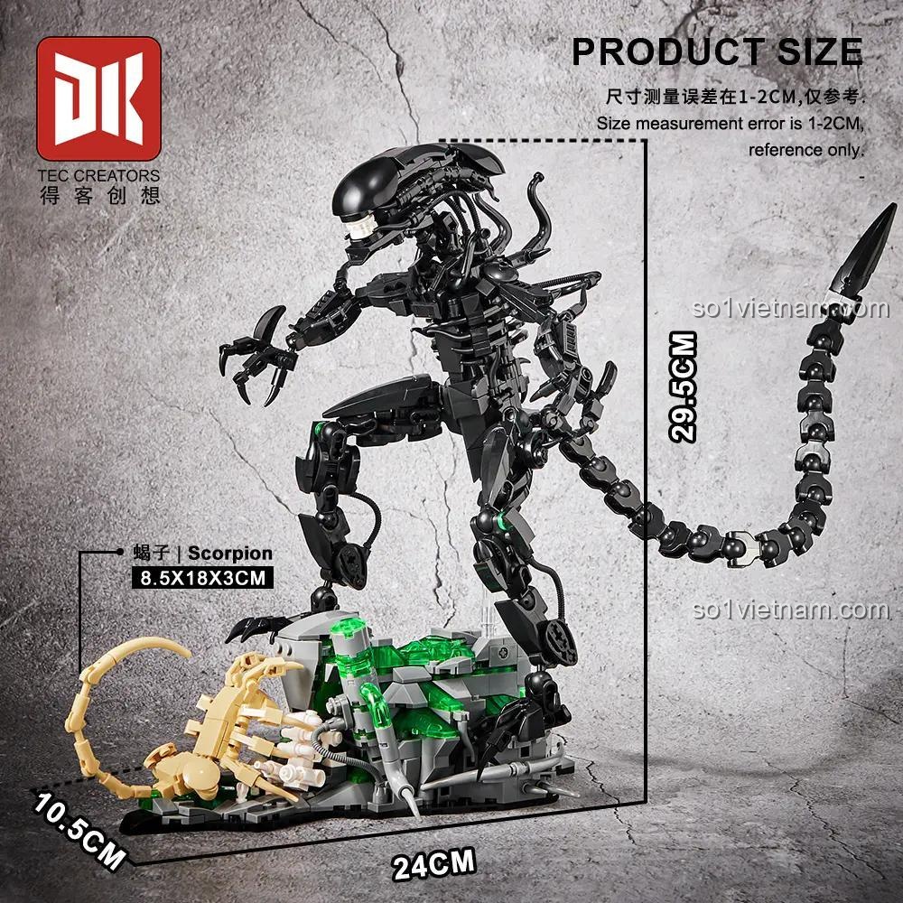 Kích thước mô hình Alien Monsters DK 7048, đồ chơi lắp ghép cho bé 8 tuổi
