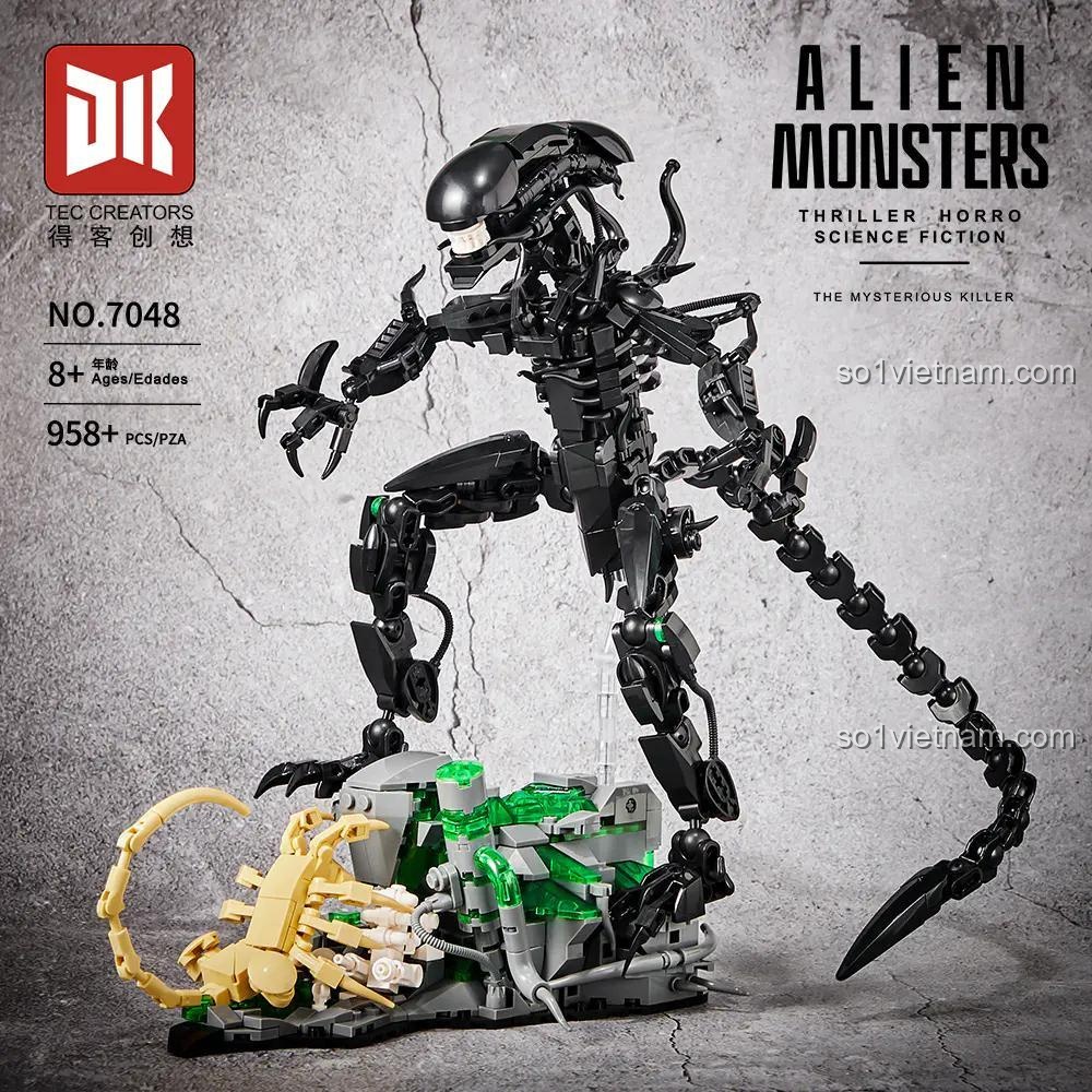 Mô hình Alien Monsters DK 7048 trên nền xám, đồ chơi lắp ghép cho bé 8 tuổi