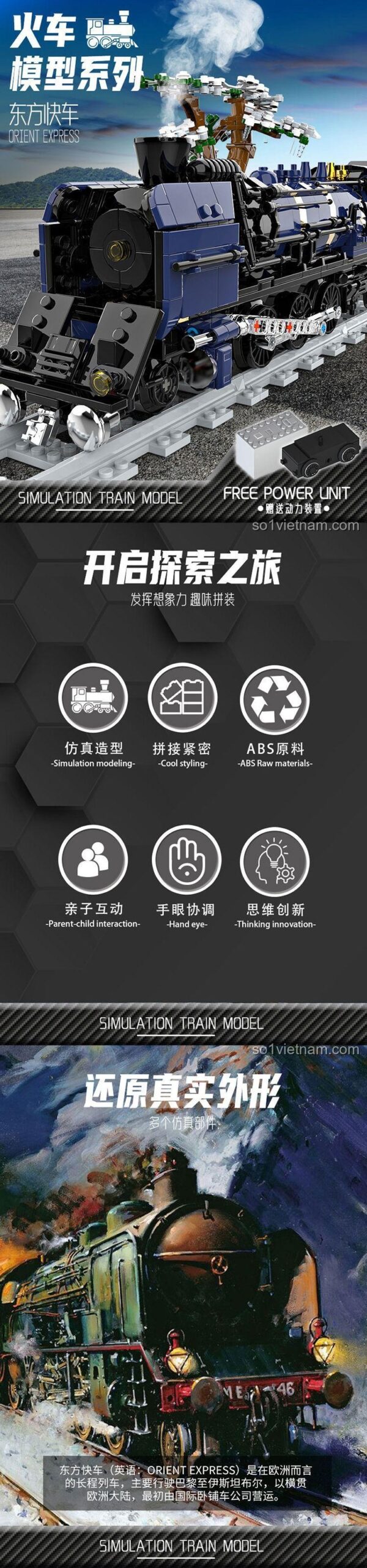 Mô Hình Tàu Hỏa 0018, bộ lắp ghép Đầu Máy Hơi Nước DK, chi tiết động cơ pin có sẵn, đồ chơi cho con trai 8 tuổi