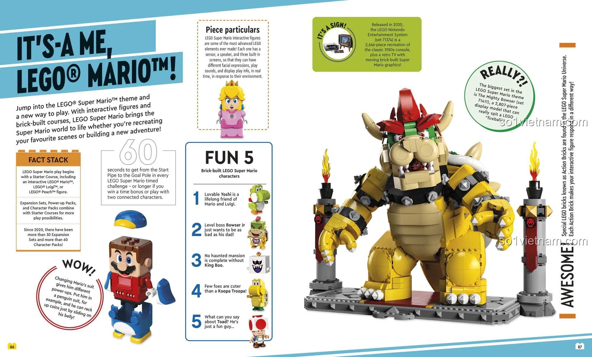 Trang sách The Big Book of LEGO Facts DK ISBN9780241598245 learning toy Sách về thế giới LEGO với thông tin về LEGO Mario và Bowser