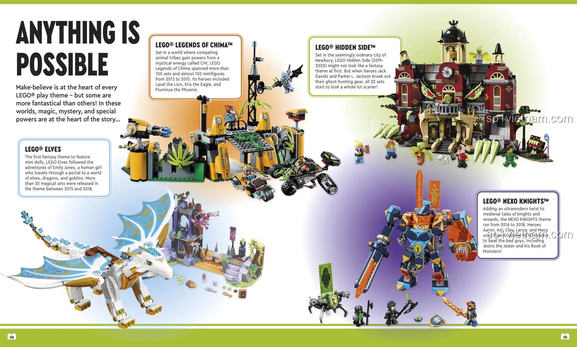 Trang sách The Big Book of LEGO Facts DK ISBN9780241598245 educational toy Sách thông tin LEGO về các chủ đề LEGO Chima, Hidden Side, Elves, Nexo Knights