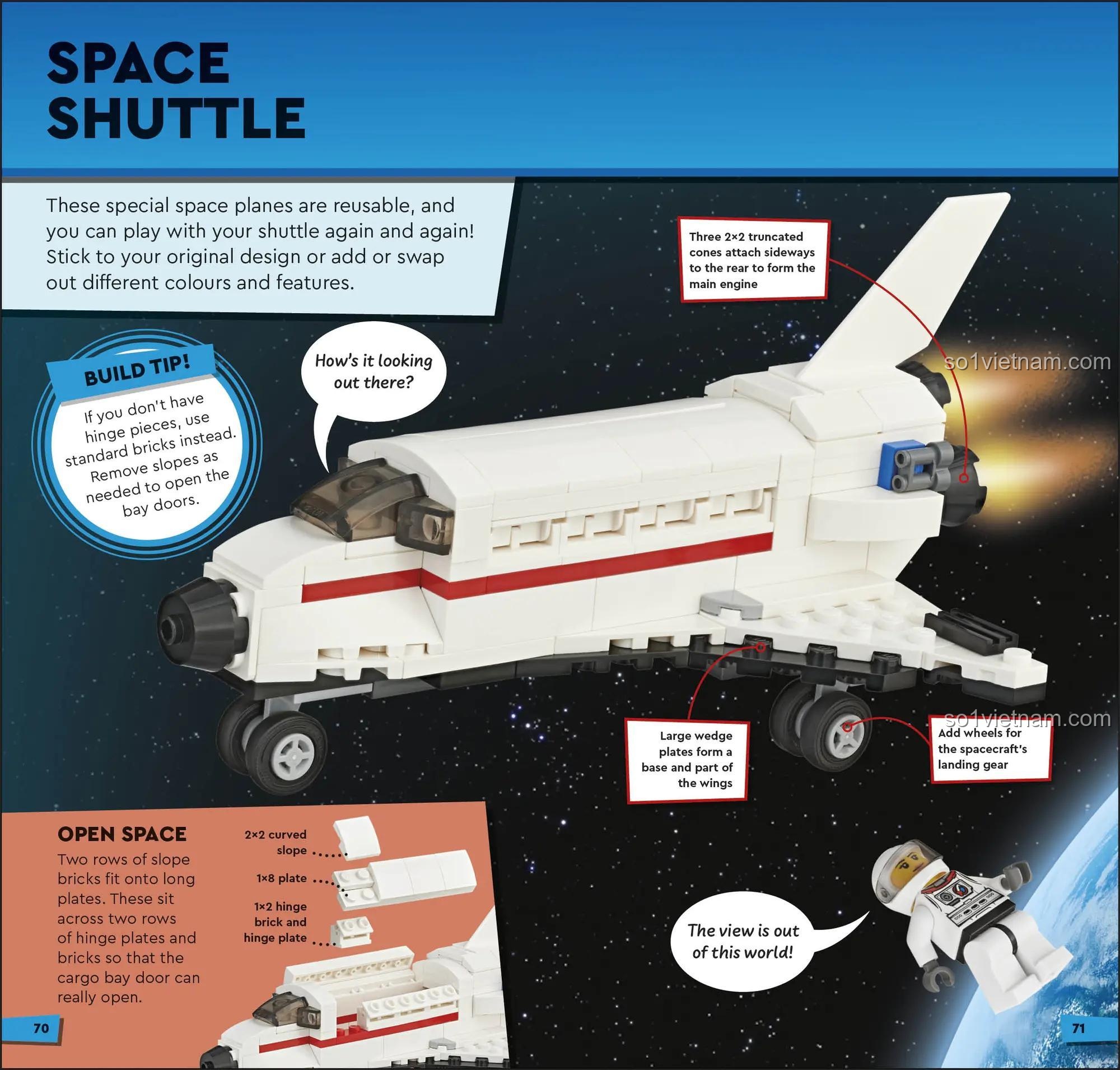 Bộ lắp ghép phương tiện 241600306 hướng dẫn xây dựng tàu con thoi, sách ý tưởng xây dựng mô hình cho bé khám phá không gian
