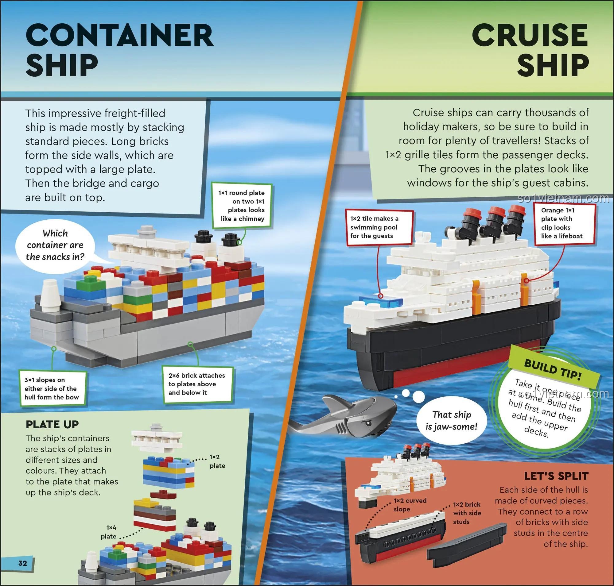 Đồ chơi sáng tạo phương tiện hướng dẫn lắp ráp tàu container và tàu du lịch, sách hướng dẫn DK 0241600306 cho trẻ em