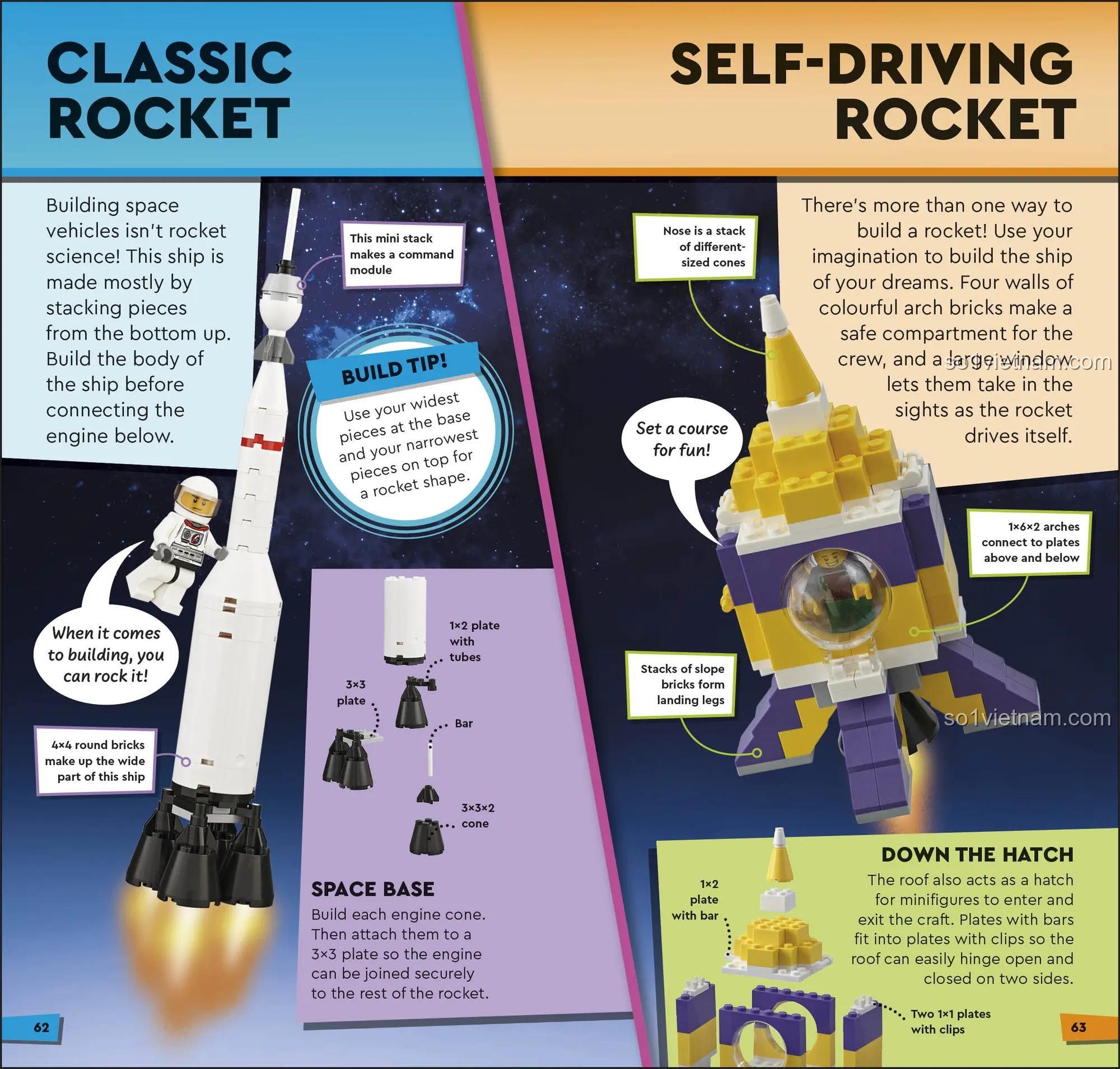 DK ISBN9780241600306 hướng dẫn lắp ráp tên lửa cổ điển và tên lửa tự lái, đồ chơi sáng tạo xe cộ cho bé 8 tuổi