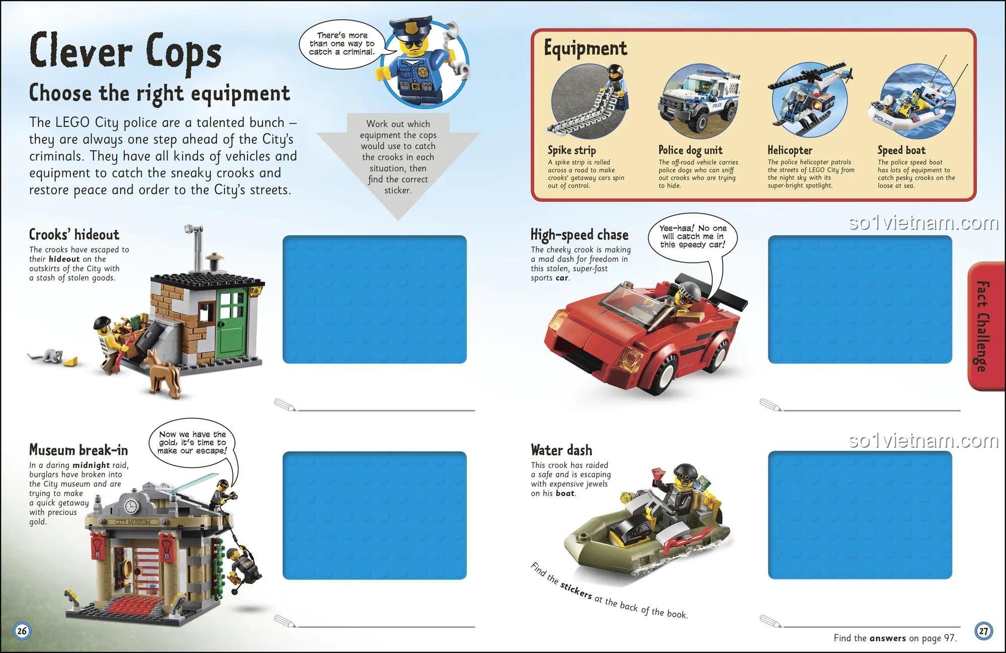 DK ISBN9781409352570, Sách hoạt động 2570, trang 'Clever Cops' với các hoạt động về cảnh sát và tội phạm, giúp bé 6 tuổi giải quyết vấn đề, đồ chơi giáo dục phát triển tư duy.