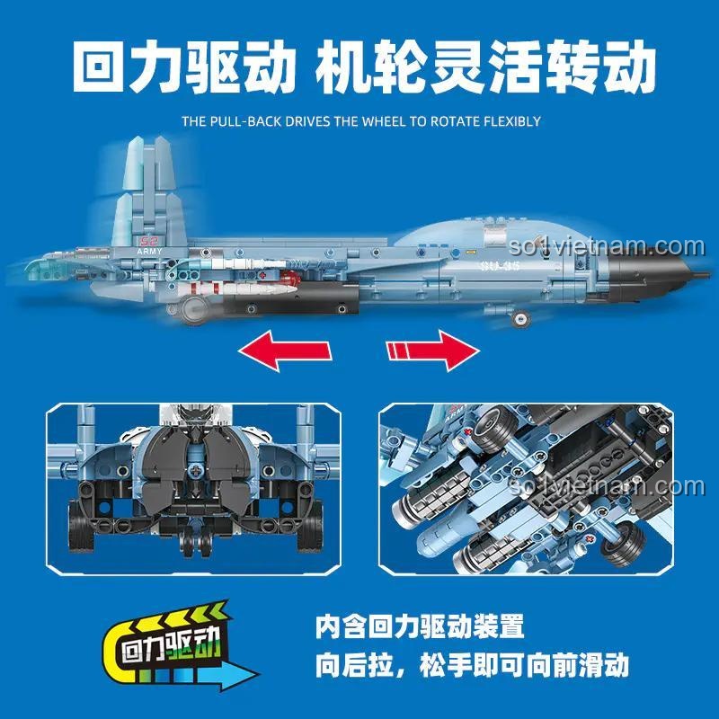Cơ chế động cơ kéo lùi của bộ đồ chơi máy bay chiến đấu SU-35 Glory Mission JIE STAR 58122