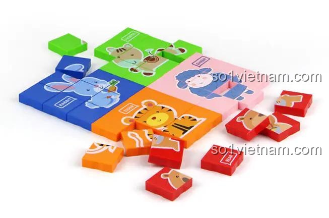 Các mẫu lắp ghép động vật từ bộ DUBIE 312: thỏ, hổ, cừu, voi