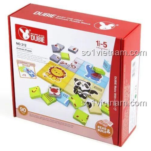 Hộp sản phẩm DUBIE 312 với hình ảnh các con vật ngộ nghĩnh, đồ chơi giáo dục cho bé