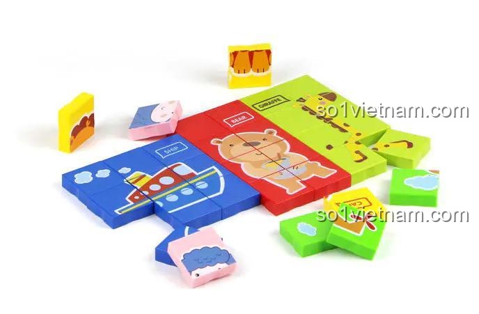 Các mô hình phương tiện giao thông và động vật được lắp ráp từ bộ đồ chơi DUBIE 410