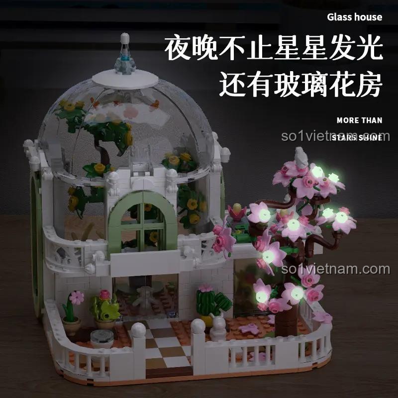 Ngôi Nhà Kính Hoa Anh Đào D2011 với hiệu ứng đèn LED phát sáng lung linh, bộ xếp hình đẹp mắt cho bé.