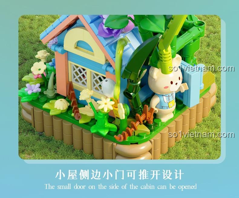 Minifigure chú gấu rừng dễ thương đi kèm trong bộ đồ chơi Dumeca D2012, điểm nhấn đáng yêu cho mô hình.