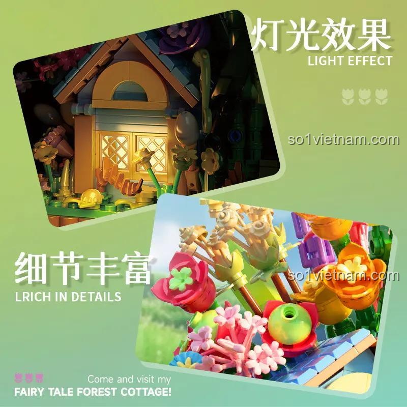 Chi tiết sản phẩm đồ chơi mô hình Dumeca D2012, nhấn nhẹ công tắc để đèn LED chiếu sáng cả căn phòng.