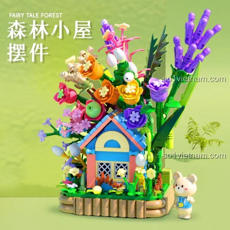 Cận cảnh tạo hình khối tinh xảo của bộ đồ chơi mô hình Ngôi nhà cổ tích Dumeca D2012, các chi tiết hoa lá sắc nét.