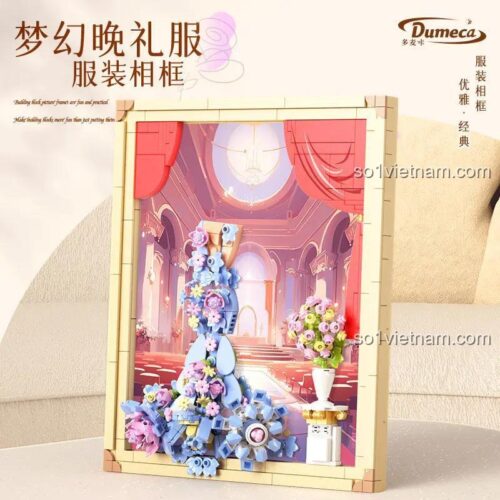Dumeca D3002 Khung ảnh trang phục "Đêm Mộng Mơ" - Bộ lắp ghép mini block, 635 chi tiết, trang trí hoa và chi tiết trang phục dạ hội, quà tặng ý nghĩa cho bé gái