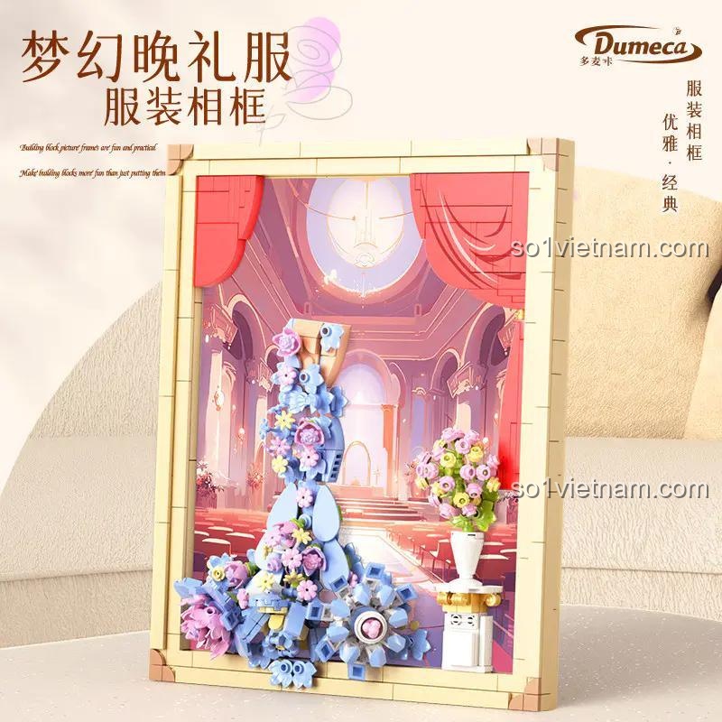 Dumeca D3002 Khung ảnh trang phục "Đêm Mộng Mơ" - Bộ lắp ghép mini block, 635 chi tiết, trang trí hoa và chi tiết trang phục dạ hội, quà tặng ý nghĩa cho bé gái