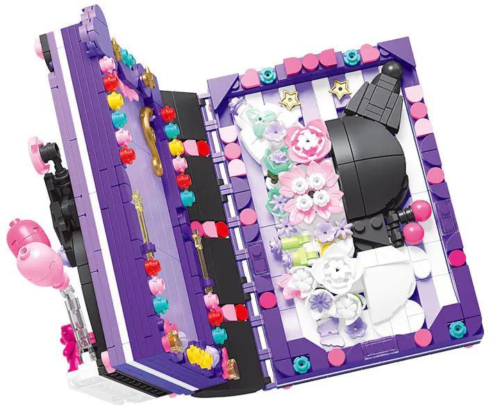 Dumeca D3006 Khối Lắp Ghép Sách Phép Thuật Kuromi mở rộng, mô hình sách phép thuật màu tím hồng với hoa và các chi tiết dễ thương, đồ chơi lắp ghép cho bé gái 6 tuổi