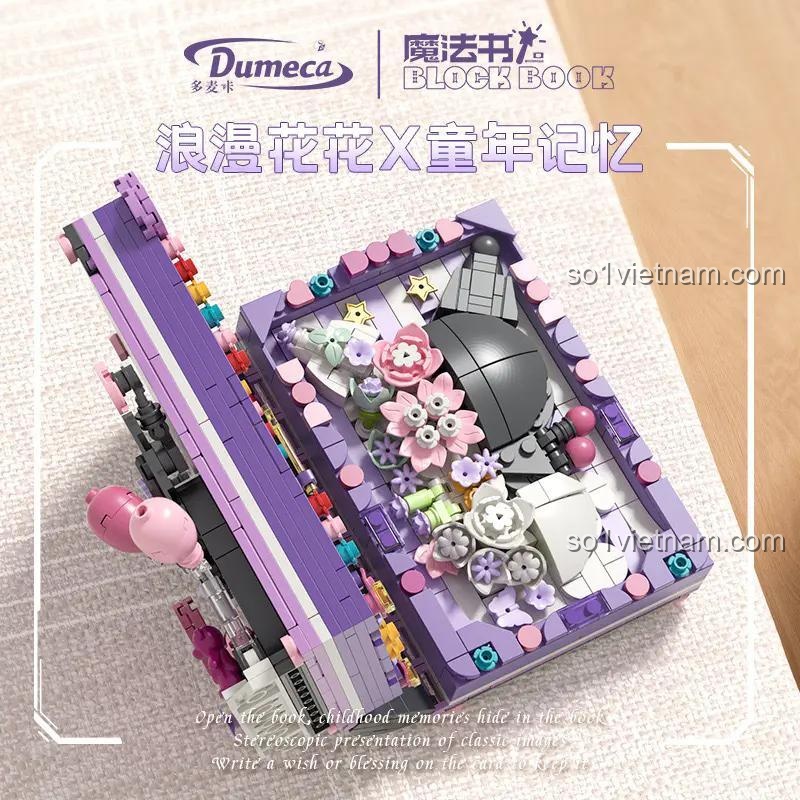 Dumeca D3006 Khối Lắp Ghép Sách Phép Thuật Kuromi với thiết kế độc đáo, trang trí hoa và các chi tiết tinh xảo, đồ chơi sáng tạo cho bé gái