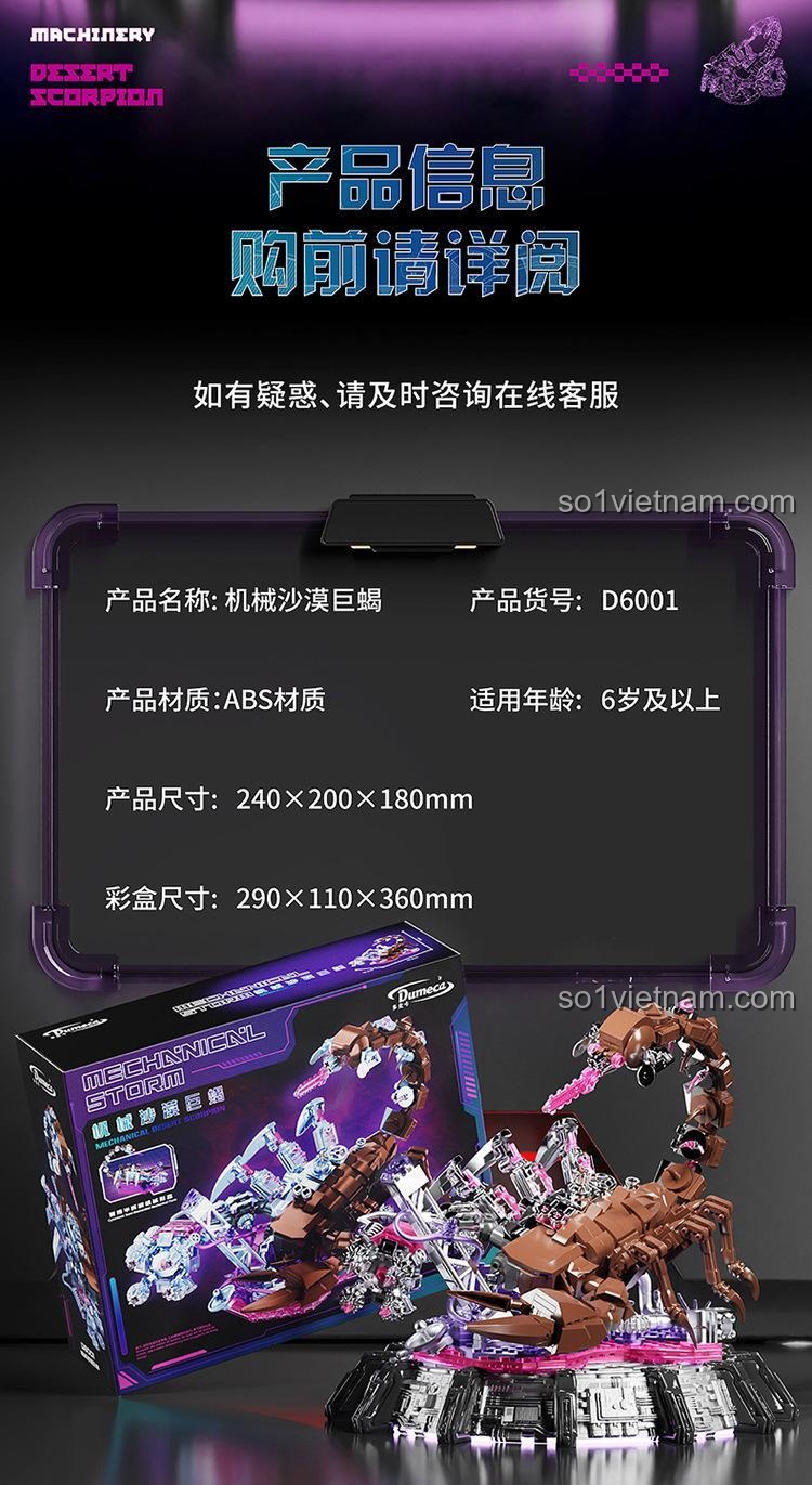 Thông tin kích thước bộ lắp ghép D6001, đồ chơi xây dựng Bọ Cạp Máy Móc D6001 cho bé trai 6 tuổi