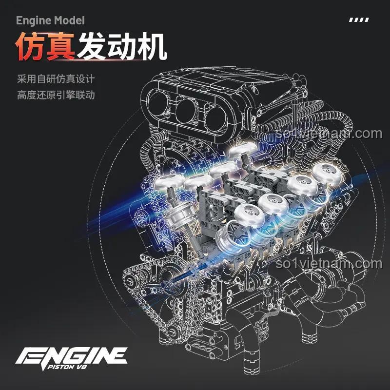 Đồ chơi xây dựng Động cơ đốt trong V8 EIKEE Y15001, cấu tạo bên trong, piston chuyển động, phát triển tư duy cho học sinh cấp 3