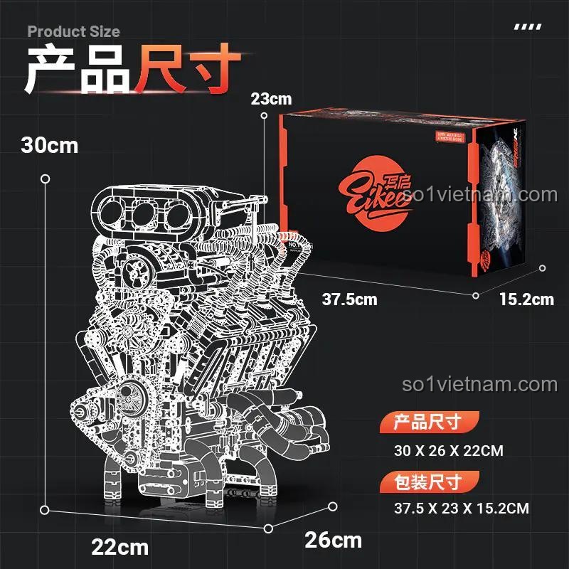 Bộ lắp ghép EIKEE Y15001 Động cơ V8, kích thước mô hình và hộp, 2347 chi tiết, đáng tiền cho người đam mê cơ khí