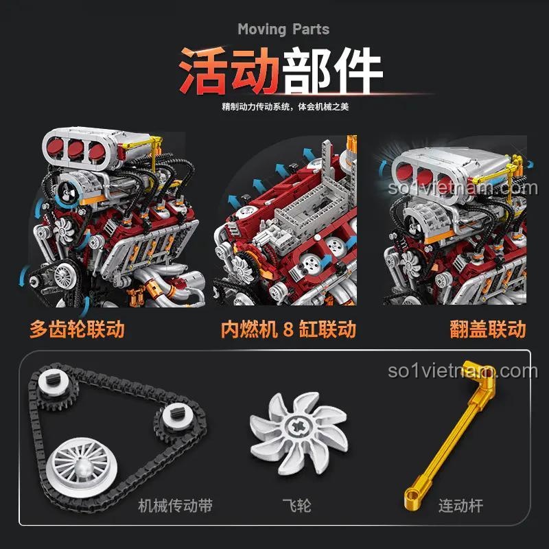 Mô hình động cơ V8 Y15001 EIKEE, các bộ phận hoạt động, cơ chế liên động, rèn luyện khéo léo ngón tay cho thanh niên