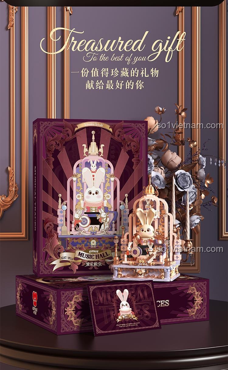 Hộp sản phẩm bộ lắp ghép Sảnh Âm Nhạc EMUE EM0002, thiết kế sang trọng, đồ chơi giáo dục, quà tặng cho bé gái 6 tuổi