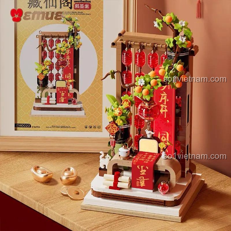 Bộ lắp ghép EMUE EM0020 Cung Điện Tiên Cảnh 816 mảnh, mô hình kiến trúc Trung Hoa, trang trí Tết, đồ chơi sáng tạo cho bé 6 tuổi, giá tốt