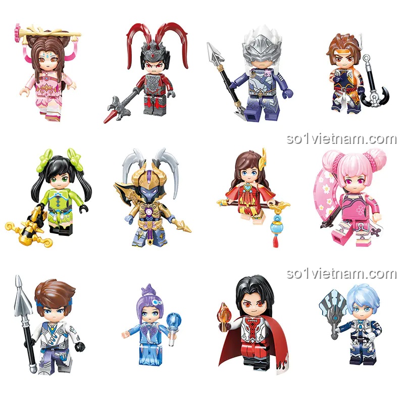 Toàn bộ 12 minifigure Vương Giả Vinh Diệu 78001 Enlighten phiên bản cổ điển, chi tiết sắc nét, màu sắc sống động, trưng bày đẹp mắt.