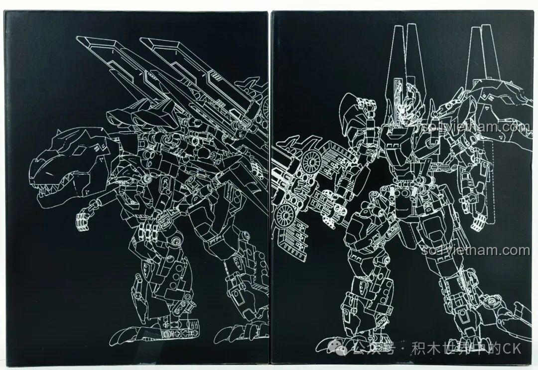 Bản vẽ chi tiết dạng Robot và Khủng Long của F5-A0007 trên nền đen