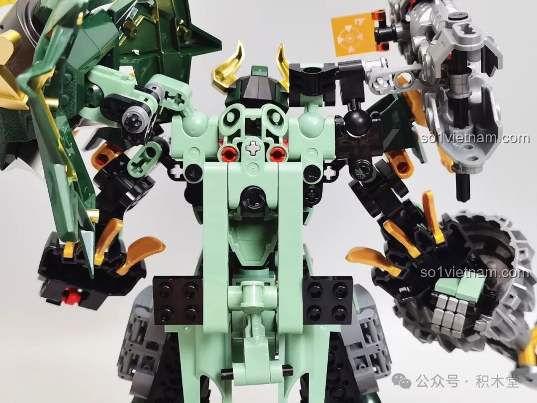 Mô hình F5 A0008 Triceratops dạng cơ giáp với vũ khí lớn, súng, đầu khủng long, các chi tiết trên hộp và hướng dẫn lắp ráp