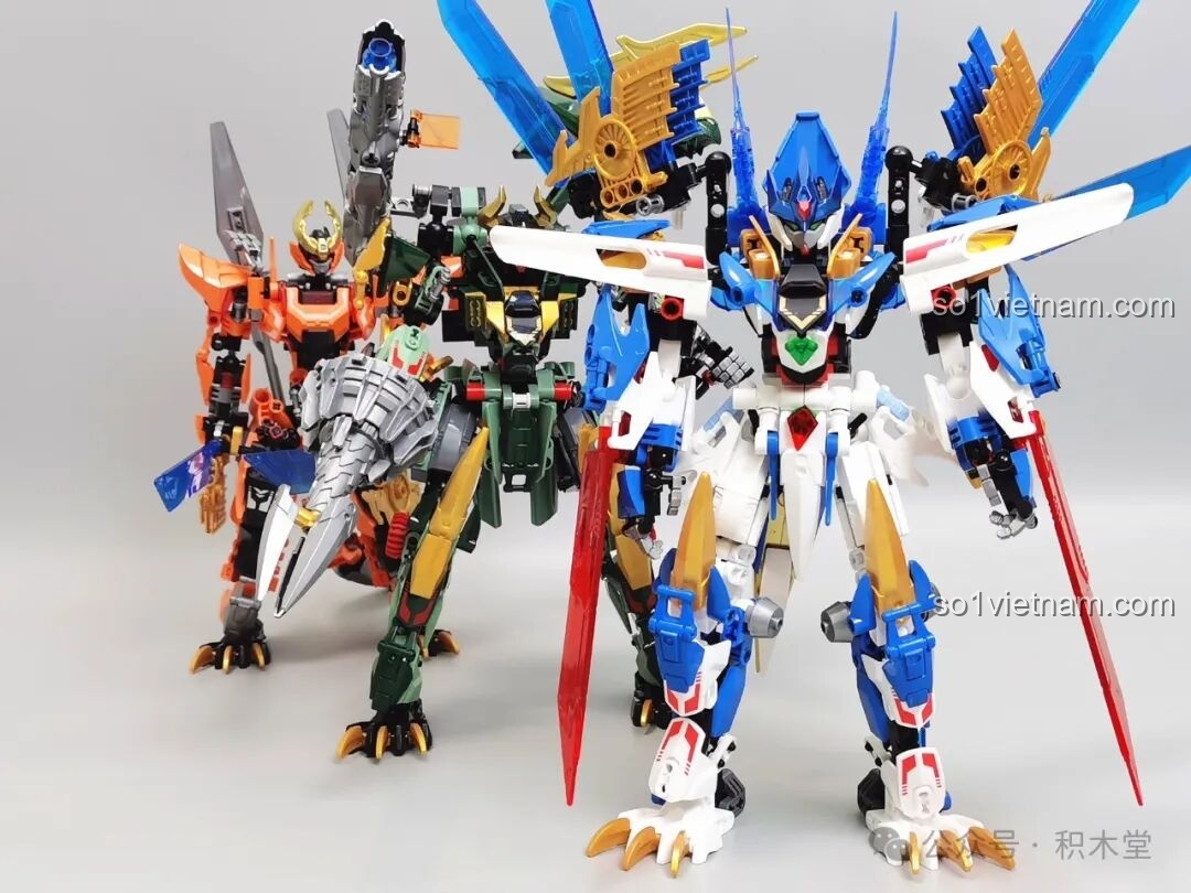 Mô hình F5 A0009 Pterosaur dạng cơ giáp với vũ khí lớn, cánh, đầu khủng long, các chi tiết trên hộp và hướng dẫn lắp ráp