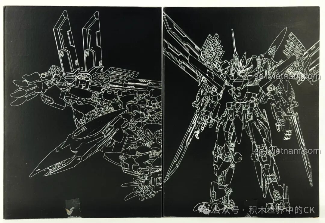 Chi tiết mặt trước và mặt sau hộp F5 Cơ Giáp Biến Hình Pterosaur F5-A0009 với bản vẽ.