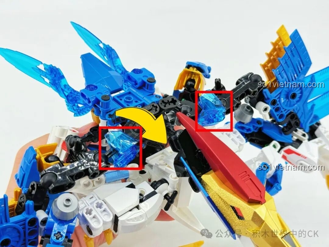 Robot F5 Cơ Giáp Biến Hình Pterosaur F5-A0009 ở dạng Pterosaur, nhìn từ bên cạnh.