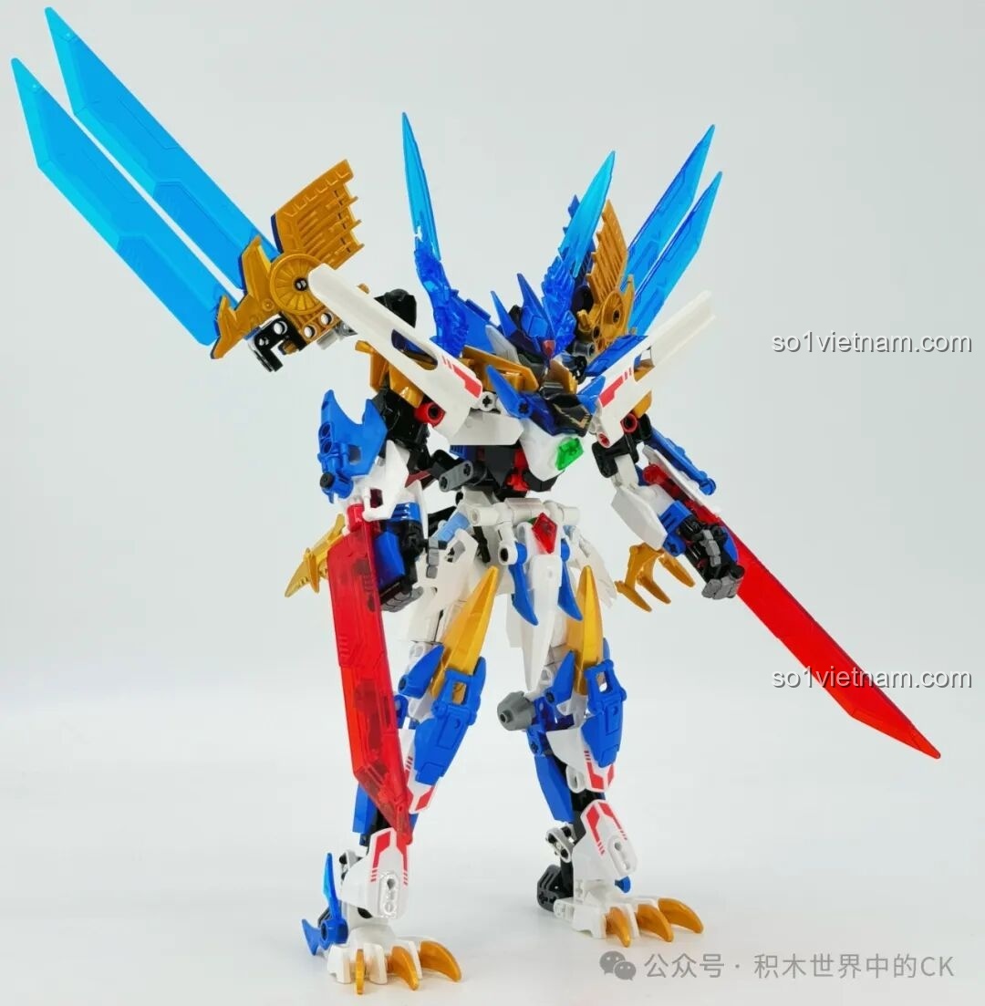 Robot F5 Cơ Giáp Biến Hình Pterosaur F5-A0009 ở dạng Cơ Giáp, nhìn từ bên cạnh.