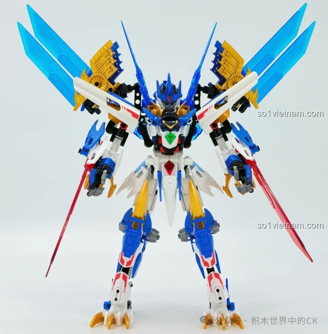 Robot F5 Cơ Giáp Biến Hình Pterosaur F5-A0009 ở dạng Cơ Giáp, với đôi cánh dang rộng.