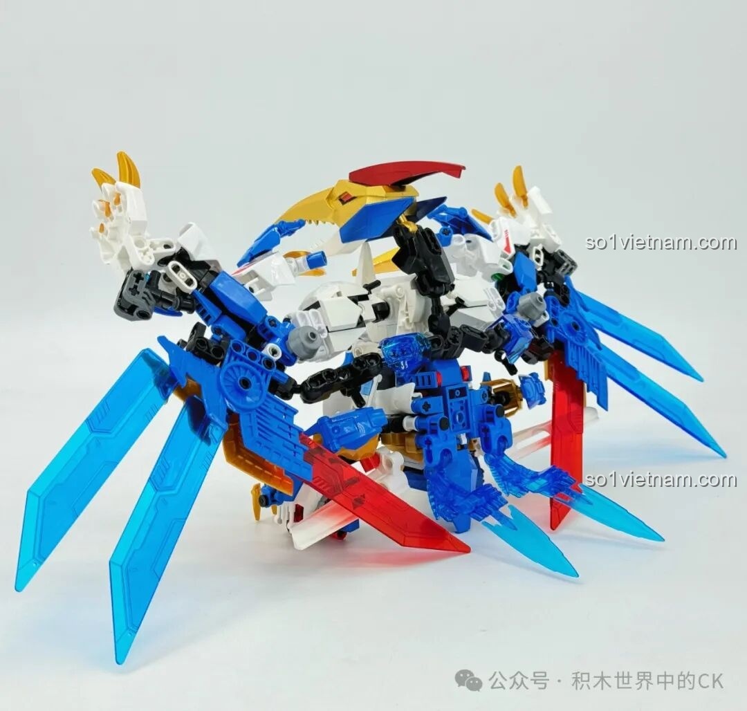 Robot F5 Cơ Giáp Biến Hình Pterosaur F5-A0009 ở dạng Cơ Giáp, nhìn từ góc nghiêng.