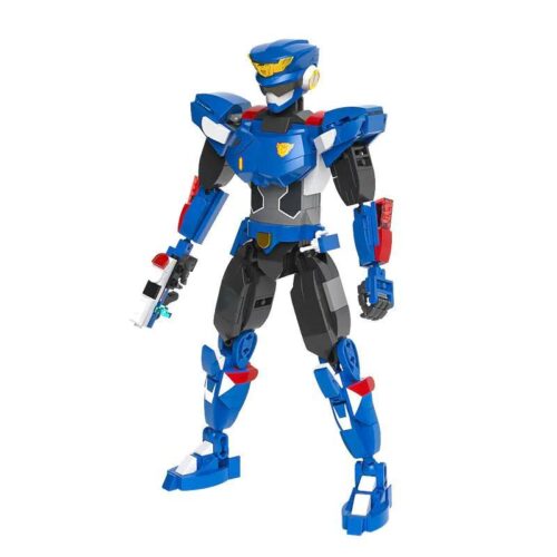 Ảnh nghệ thuật của bộ lắp ghép Robot Volt Ranger F5, làm nổi bật các chi tiết sắc sảo và màu sắc sống động.