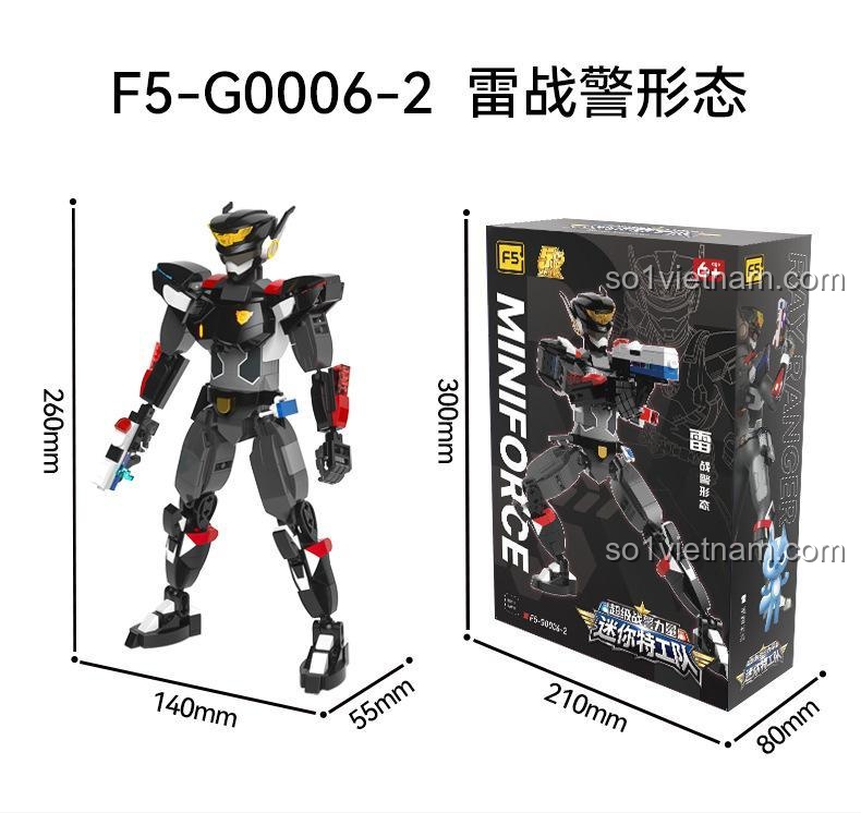 Kích thước hộp sản phẩm Robot Lôi Chiến F5 Miniforce, bộ lắp ghép robot hành động cho bé trai 6 tuổi