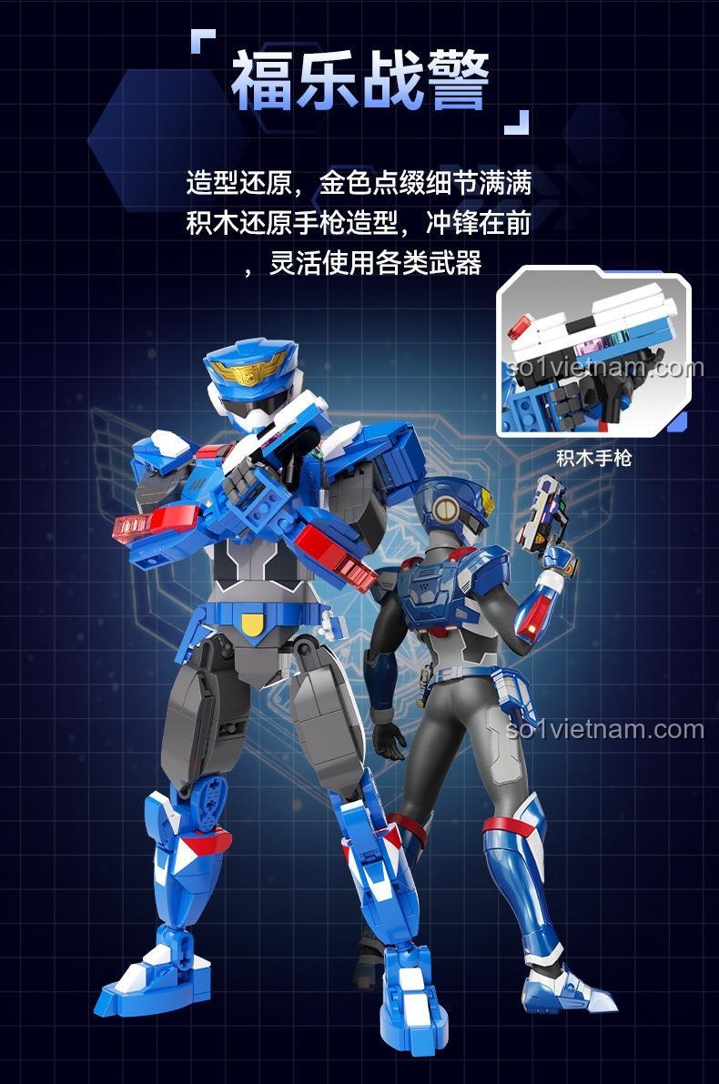 Robot Miniforce F5 màu xanh, bộ lắp ghép robot hành động cho bé trai 6 tuổi