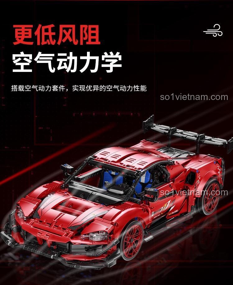 Thiết kế giảm lực cản gió của mô hình Ferrari 296 GT3 Fei Fan QM00037, thể hiện tính năng khí động học vượt trội, phù hợp bé trai 8 tuổi.