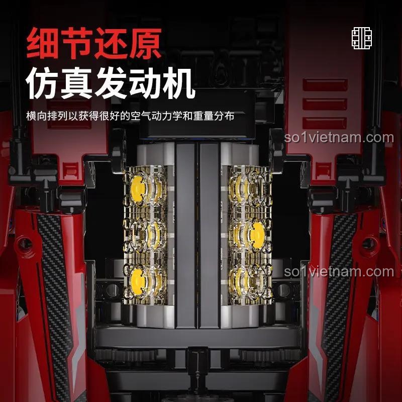 Động cơ mô phỏng chân thực của mô hình xe Ferrari 296 GT3 Fei Fan QM00037, thể hiện kỹ thuật tinh xảo, đáng tiền.